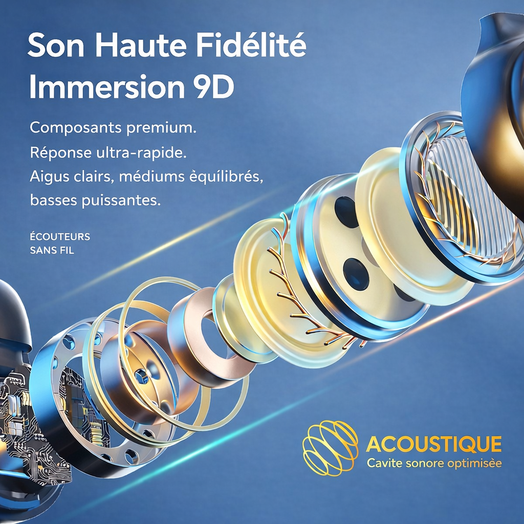 M47 – Écouteurs Sans Fil 9D HiFi avec Écran Digital LED